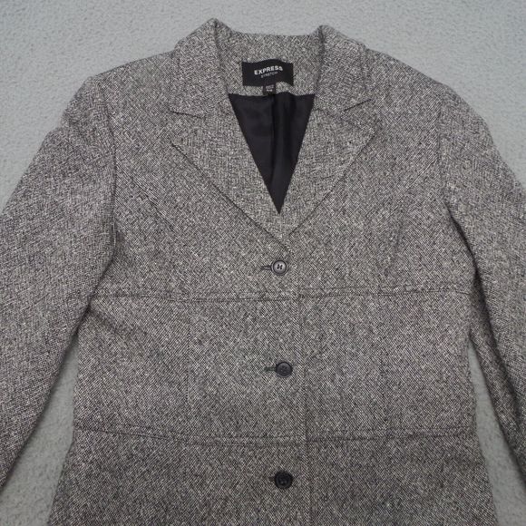 Express Blazer Women Small Gray Career Office Single Breast Textured Jacket - Picture 10 of 11